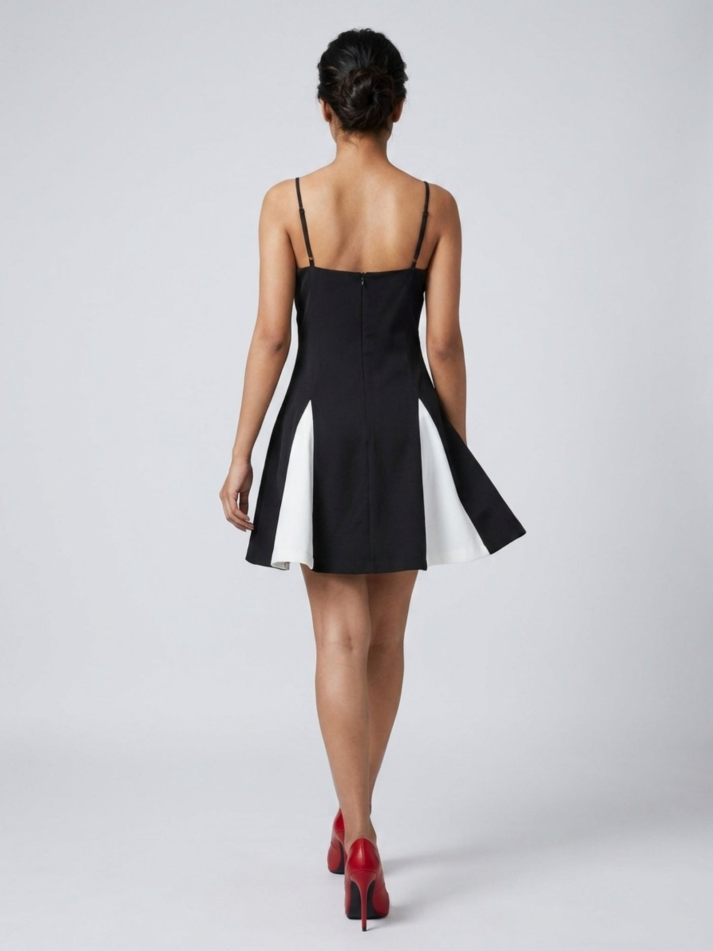 Women Black Contrast Panel Fit & Flare Mini Dress