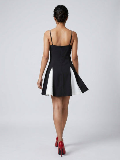 Women Black Contrast Panel Fit & Flare Mini Dress