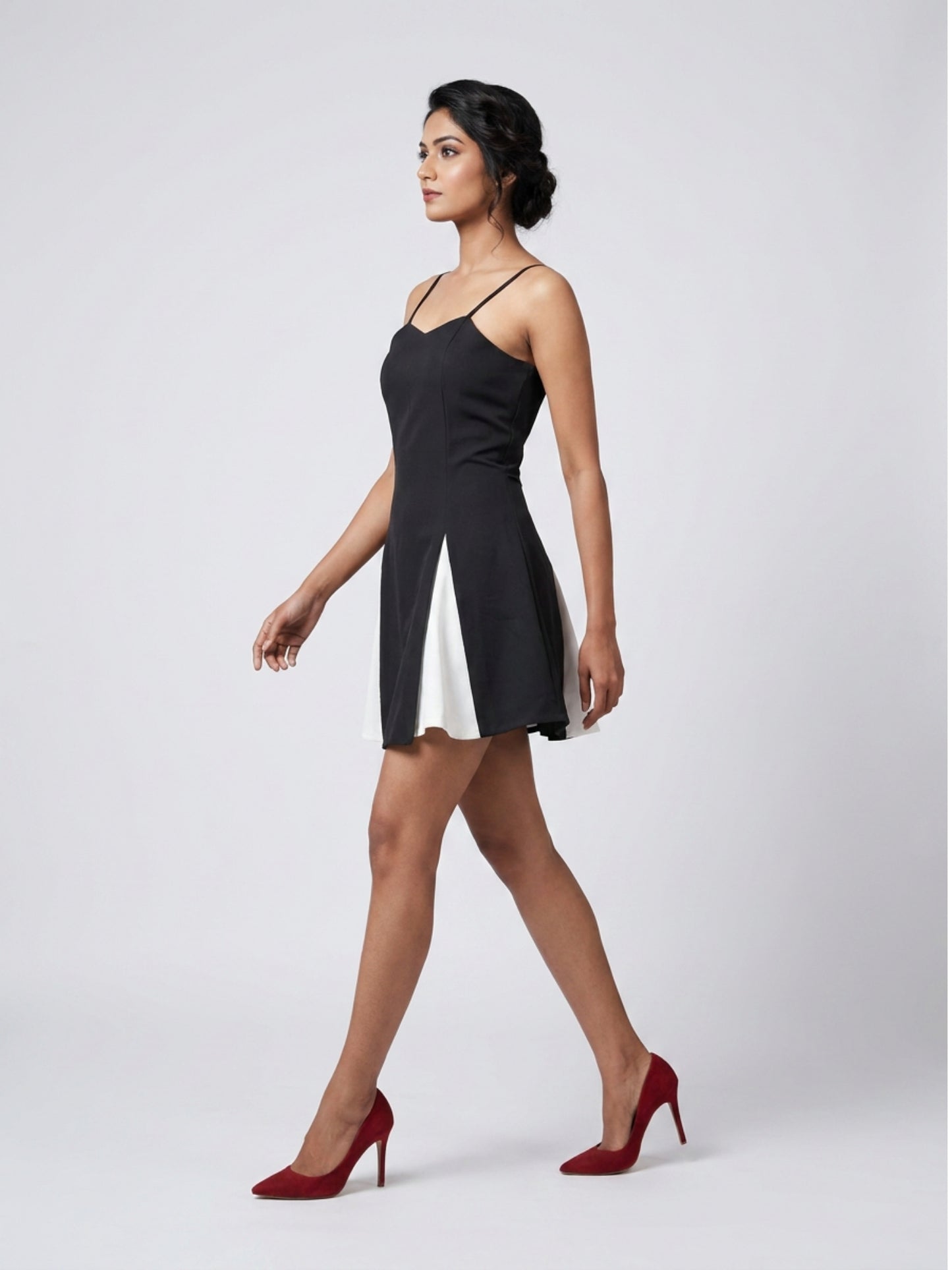 Women Black Contrast Panel Fit & Flare Mini Dress