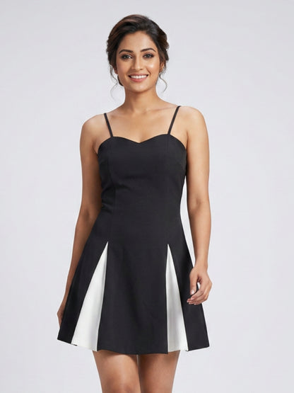 Women Black Contrast Panel Fit & Flare Mini Dress