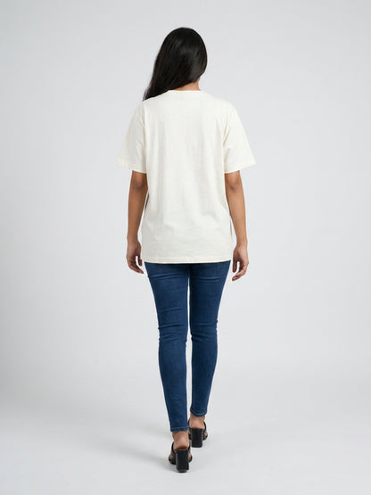 Women White With Multi Butter Fly Embellished Tshirt