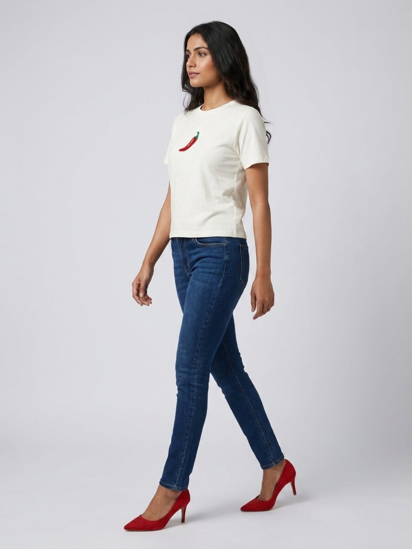 Women White With Red Chilli Motif Embellished Regular Fit Crop Top