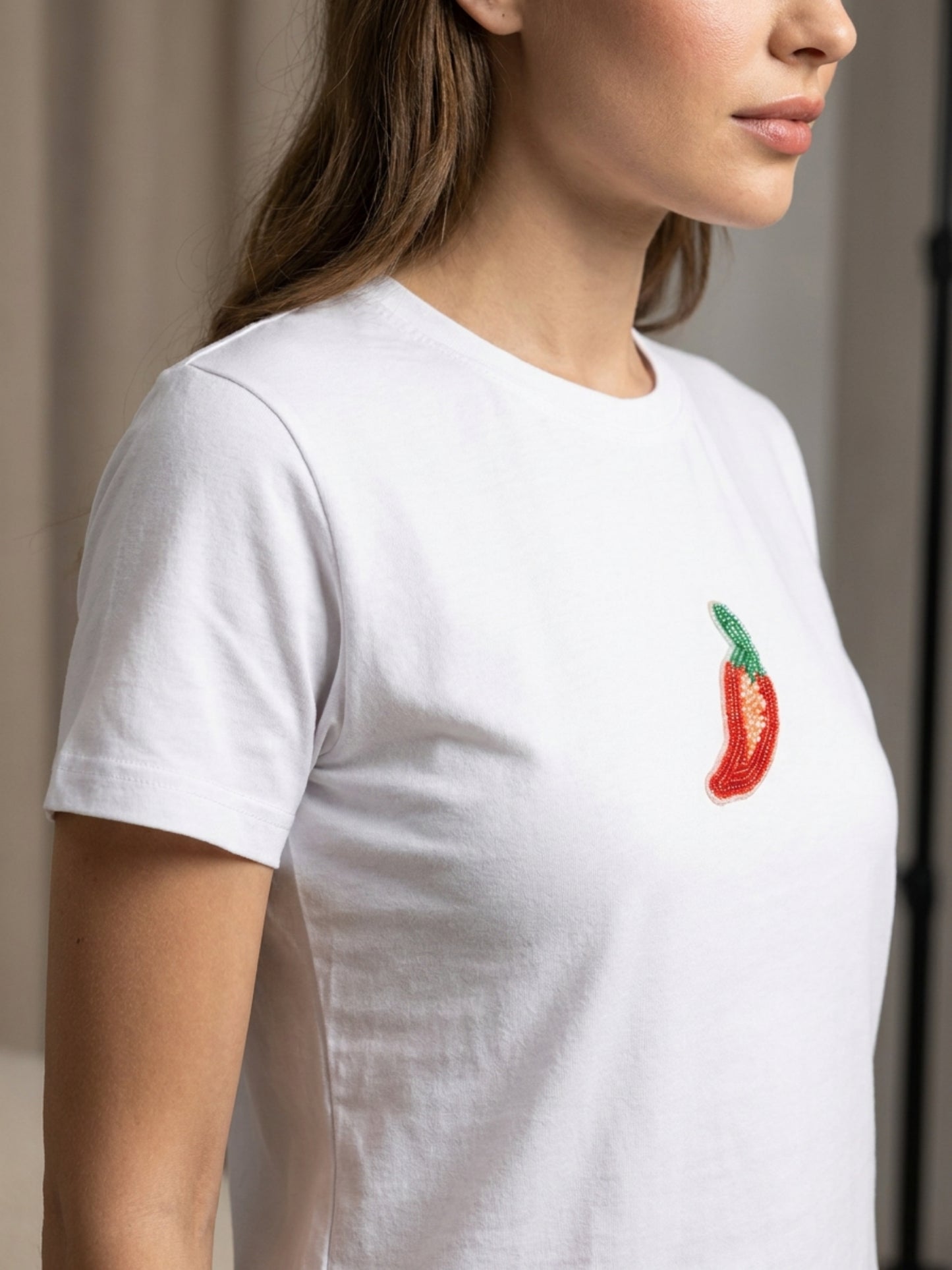 Women White With Red Chilli Motif Embellished Regular Fit Crop Top