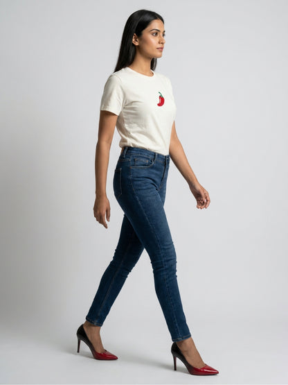 Women White With Red Chilli Motif Embellished Regular Fit Crop Top
