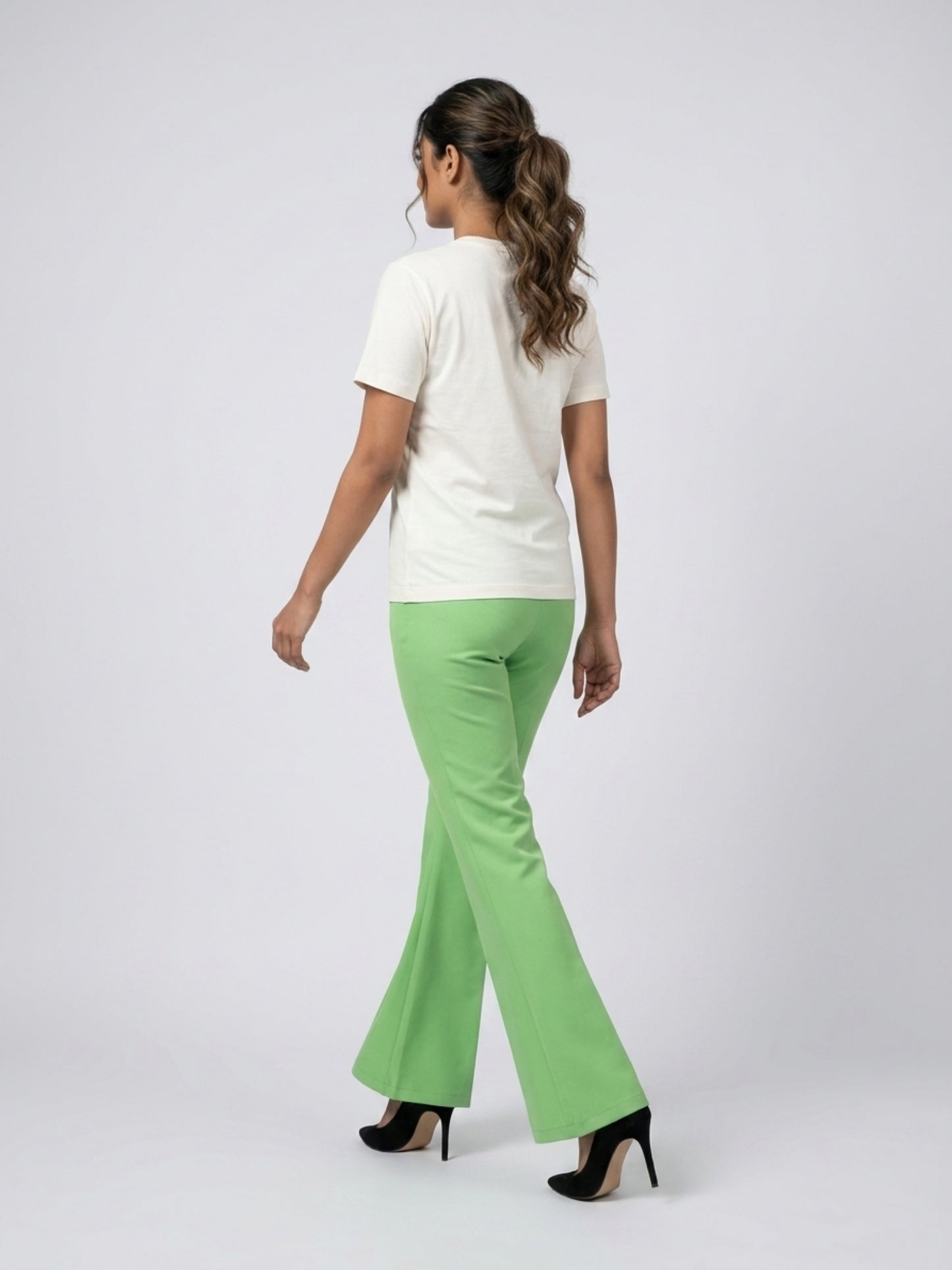 Women White With Green Coconut Drink Motif Cotton T-Shirt