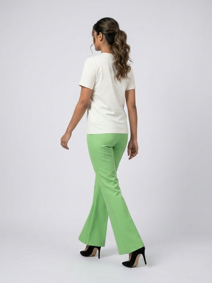 Women White With Green Coconut Drink Motif Cotton T-Shirt