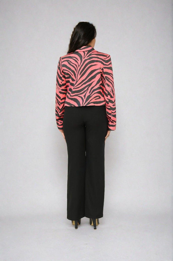 Satin Tiger Print Croppeed Blazer