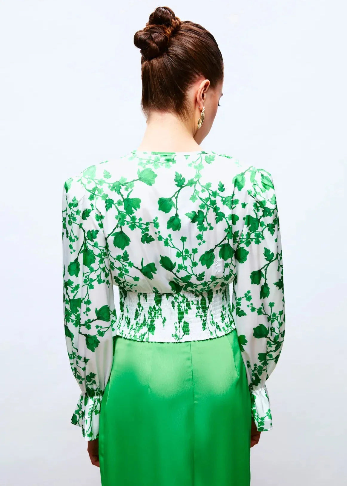 Gaiia Satin Printed Crop Top With Padded Shoulder - Green