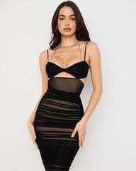 Gaiia Ruched Cutout Dress - Black