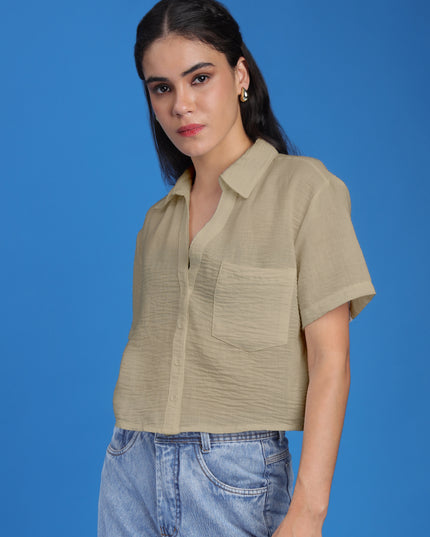 Boxy Fit Solid Spread Collar Casual Shirt