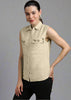 Women Pocket Stone Sleeveless Shirt