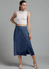 Solid White Satin Midi Skirt with Slit