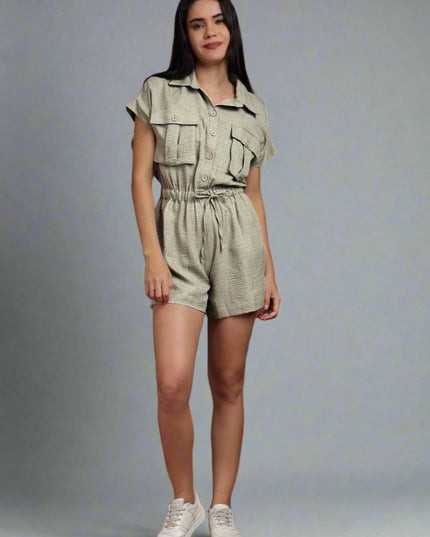 Women Playsuits with Waist Tie-Up