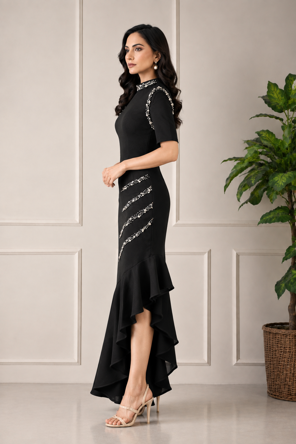 Noir Élan Embellished Dress