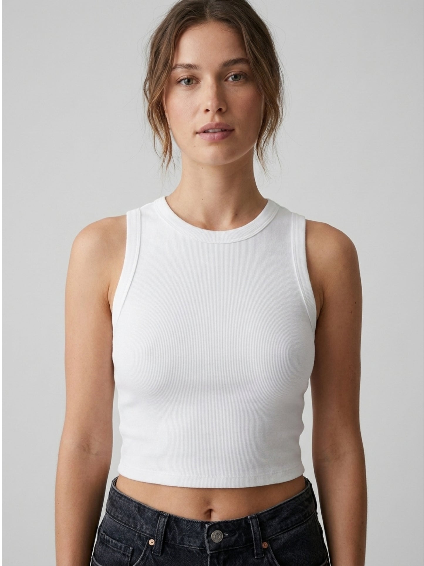 White Solid Cotton Tank Top