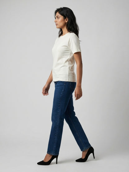 White Cotton Solid Tshirt