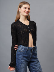 Gaiia Self Design Long Sleeve Top With Button