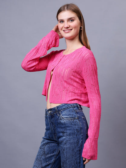 Gaiia Self Design Long Sleeve Top With Button