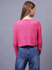 Gaiia Self Design Long Sleeve Top With Button