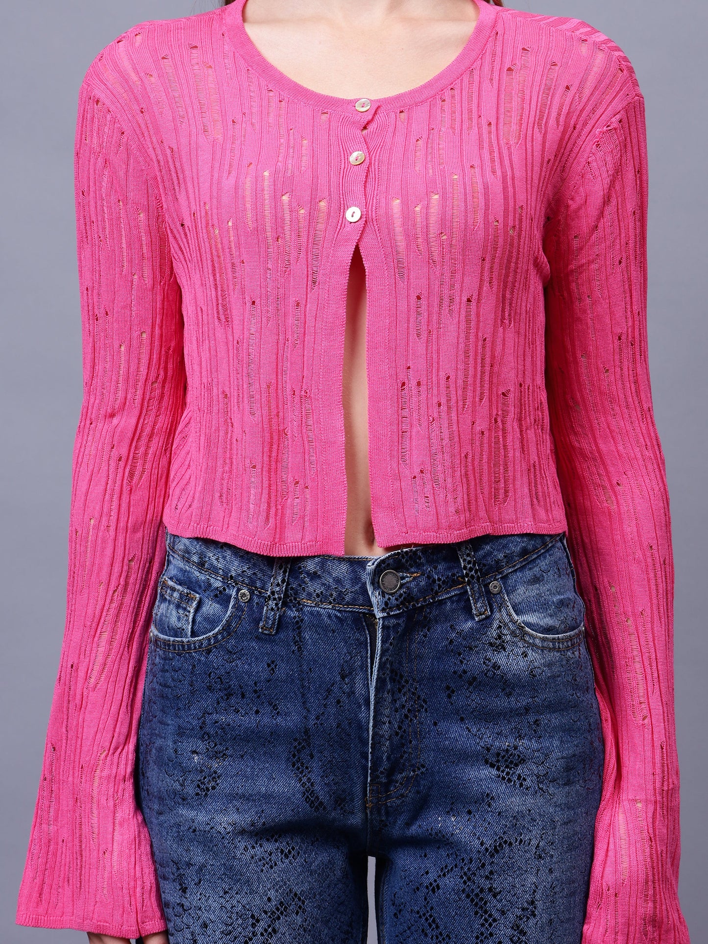 Gaiia Self Design Long Sleeve Top With Button