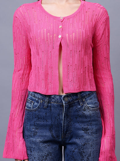 Gaiia Self Design Long Sleeve Top With Button