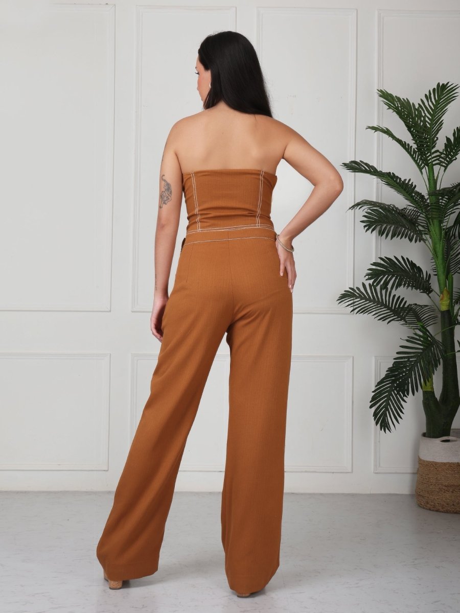 Beige Solid Denim Tube Co - Ord Set - GAIIA