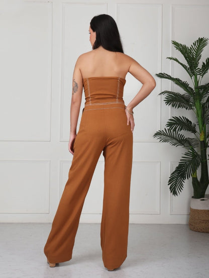 Beige Solid Denim Tube Co - Ord Set - GAIIA