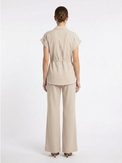 Beige Solid Satin Co - Ord Set - GAIIA