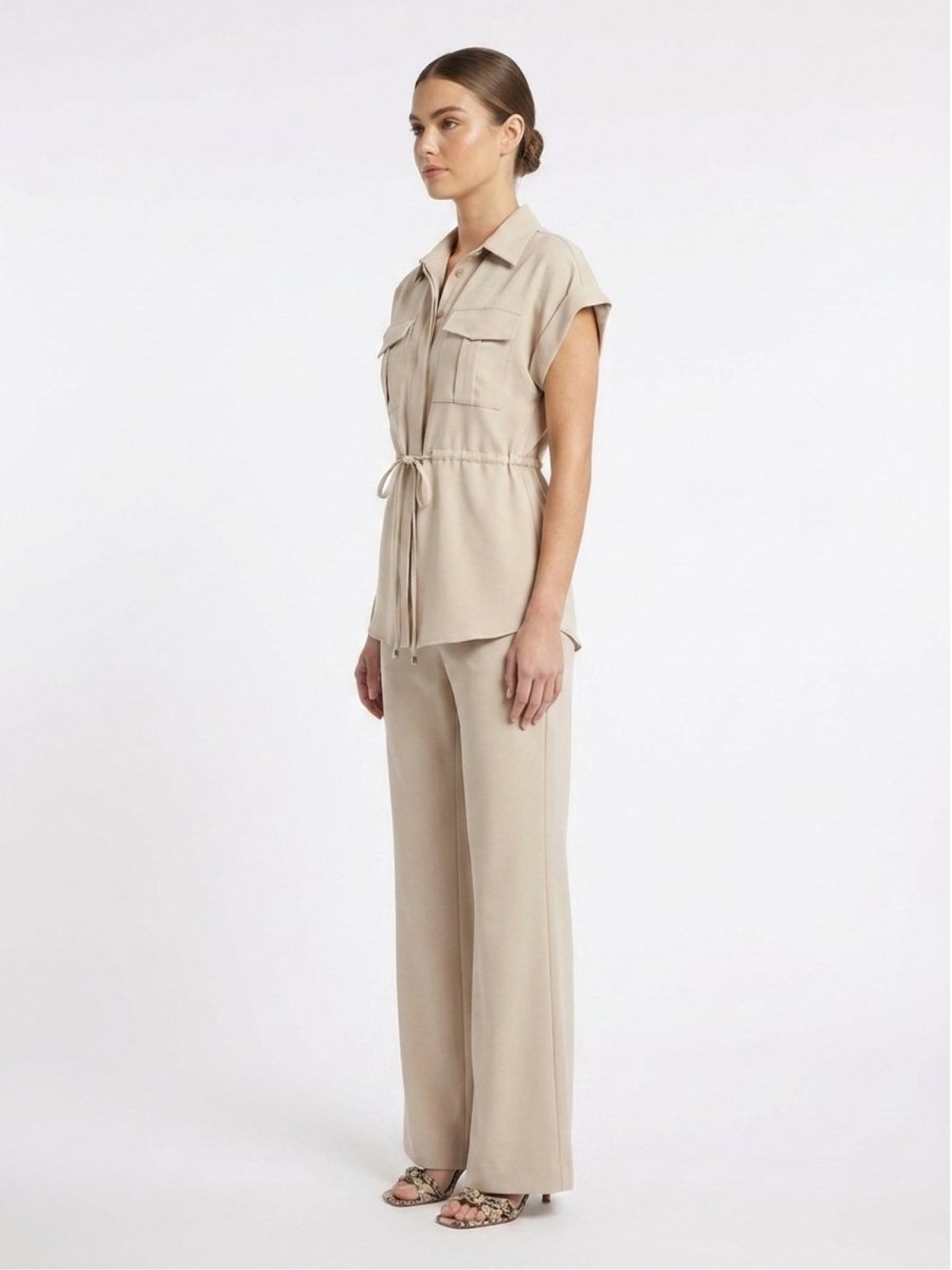 Beige Solid Satin Co - Ord Set - GAIIA
