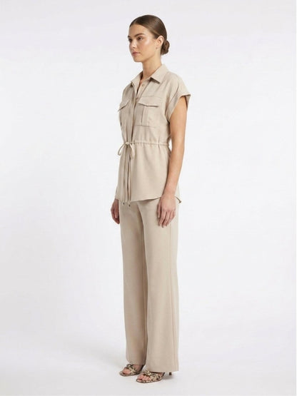 Beige Solid Satin Co - Ord Set - GAIIA