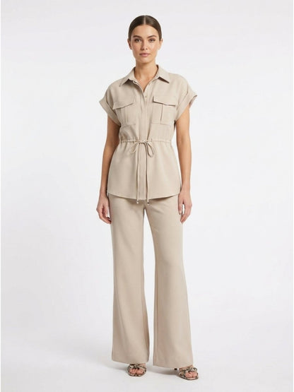 Beige Solid Satin Co - Ord Set - GAIIA