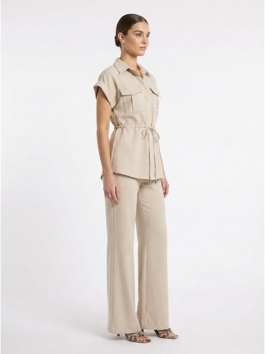 Beige Solid Satin Co - Ord Set - GAIIA