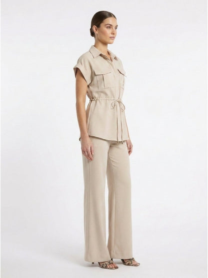 Beige Solid Satin Co - Ord Set - GAIIA