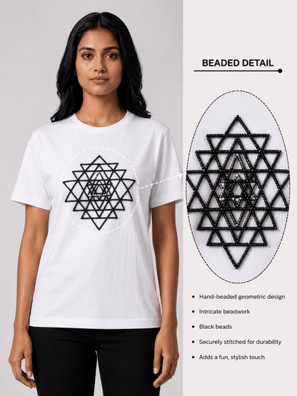 Black Beaded Sri Yantra Cotton T-Shirts - GAIIA