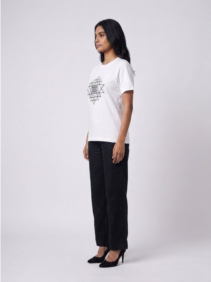 Black Beaded Sri Yantra Cotton T-Shirts - GAIIA