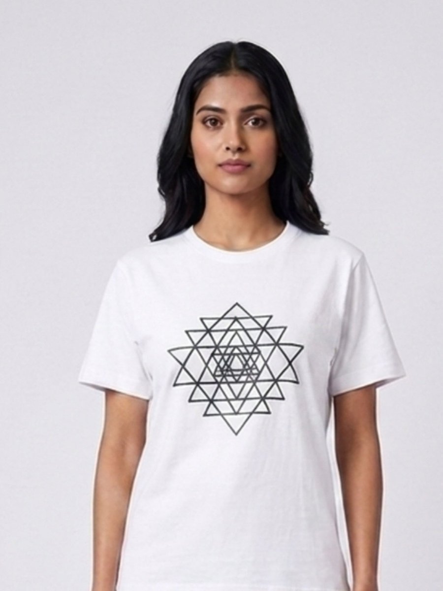 Black Beaded Sri Yantra Cotton T-Shirts - GAIIA