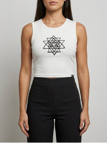 Black Beaded Sri Yantra Cotton Tank Top - GAIIA