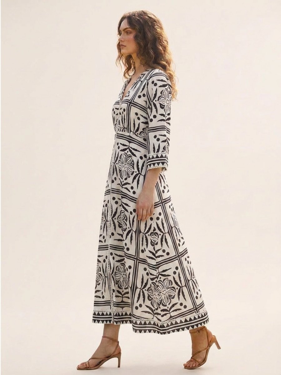 Black Floral Printed Satin Maxi Dress - GAIIA