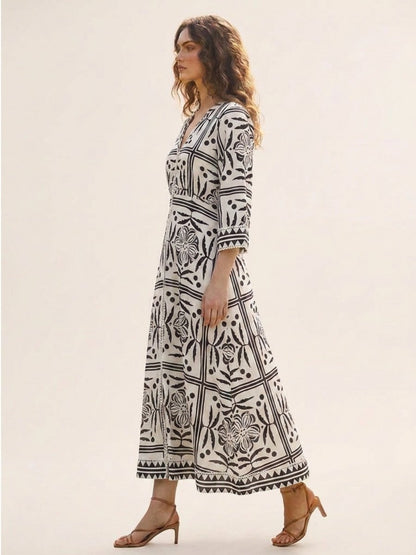 Black Floral Printed Satin Maxi Dress - GAIIA