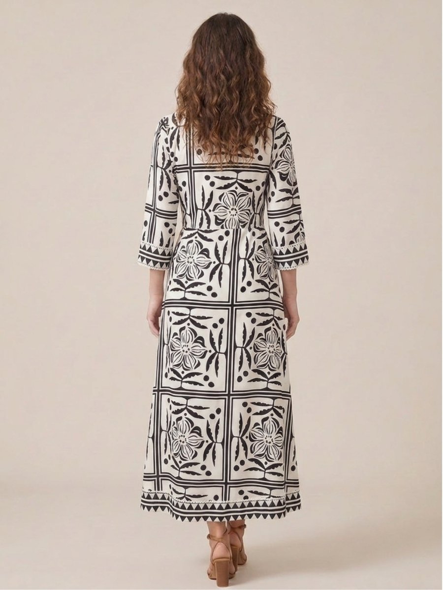 Black Floral Printed Satin Maxi Dress - GAIIA