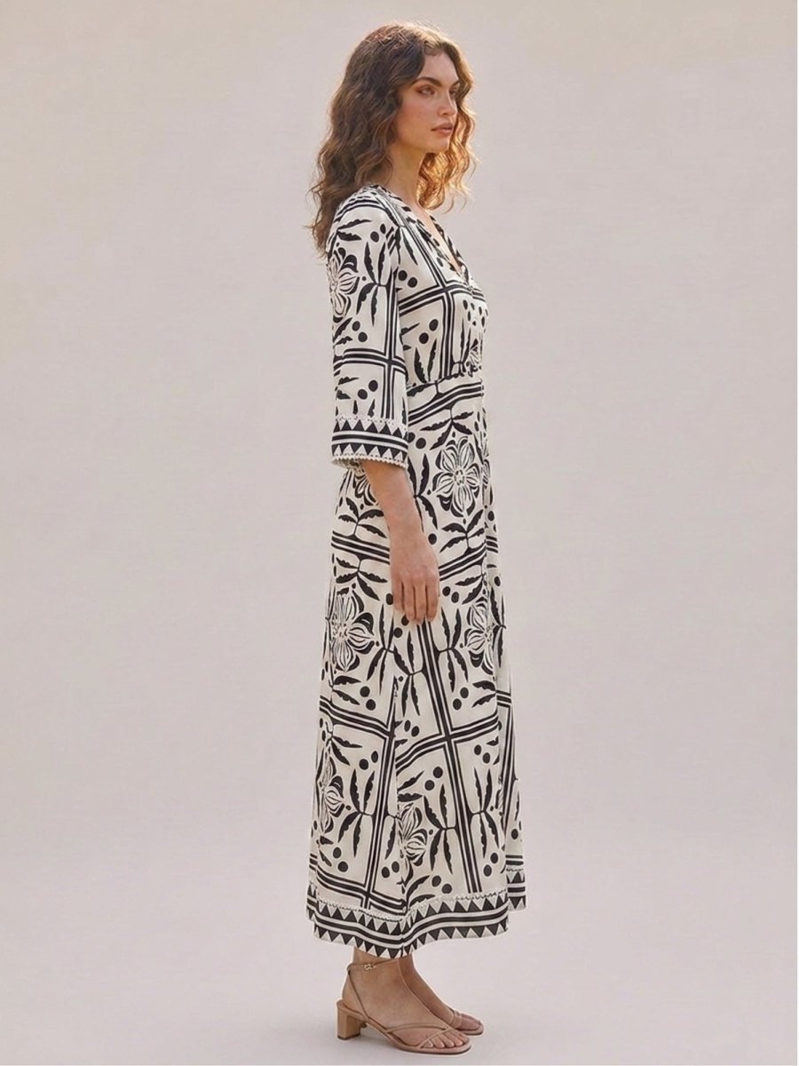 Black Floral Printed Satin Maxi Dress - GAIIA