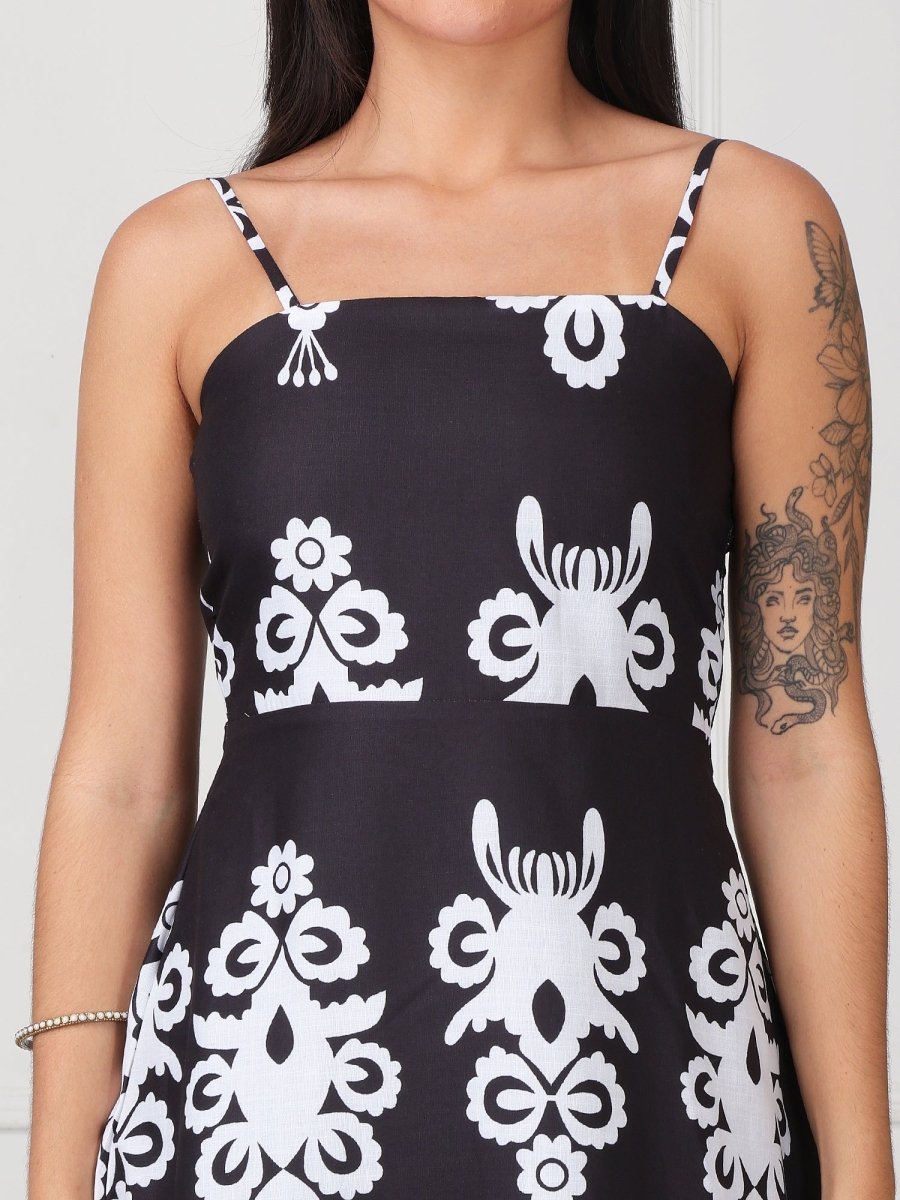 Black Floral Printed Strap Maxi Dress - GAIIA