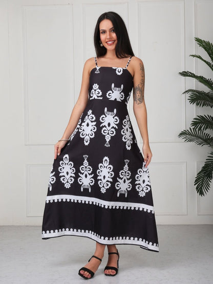 Black Floral Printed Strap Maxi Dress - GAIIA