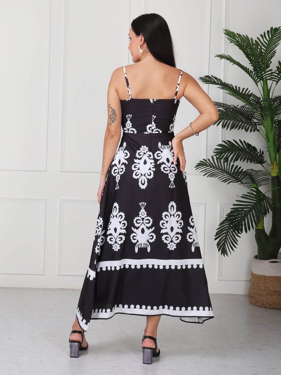 Black Floral Printed Strap Maxi Dress - GAIIA