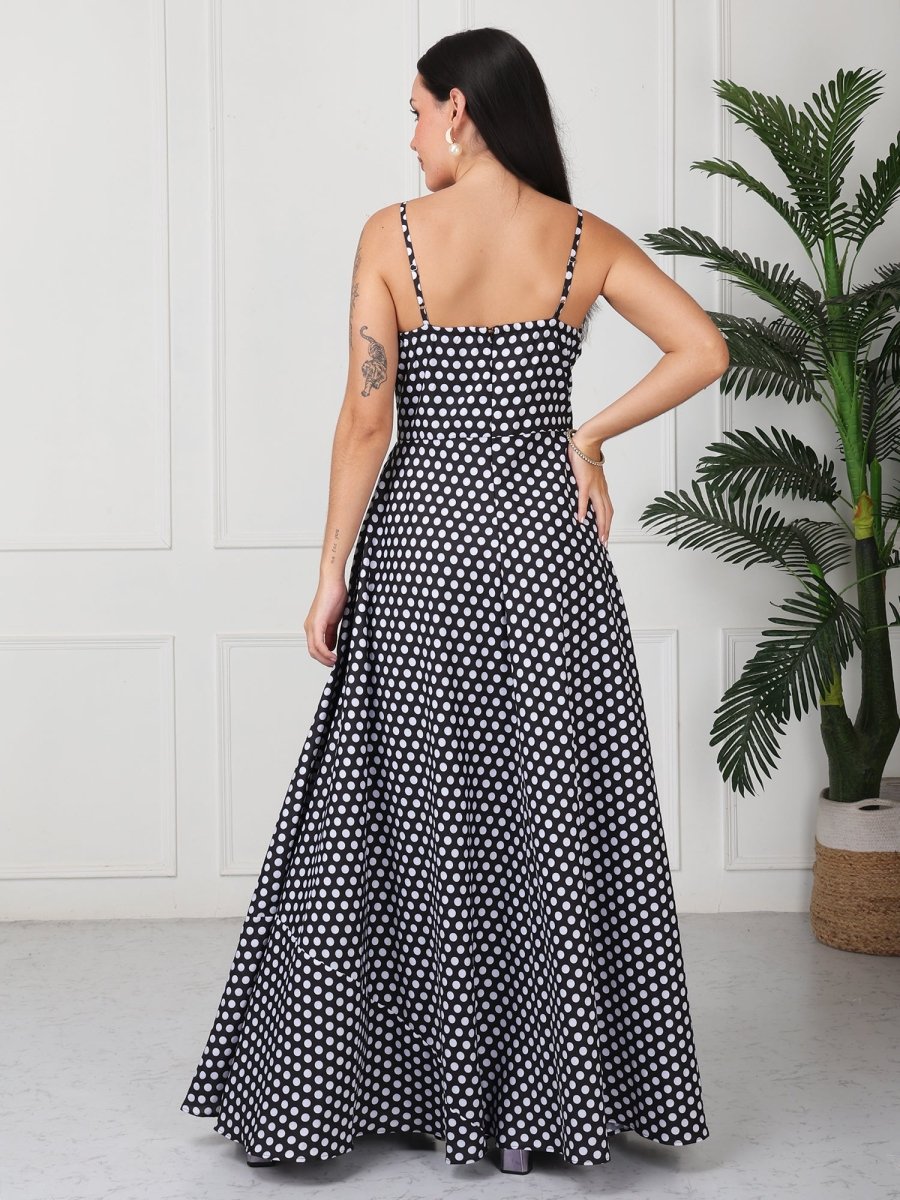 Black Polka Print Strap Maxi Dress - GAIIA