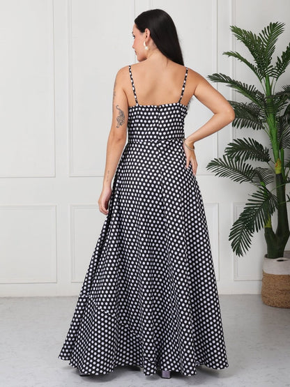 Black Polka Print Strap Maxi Dress - GAIIA