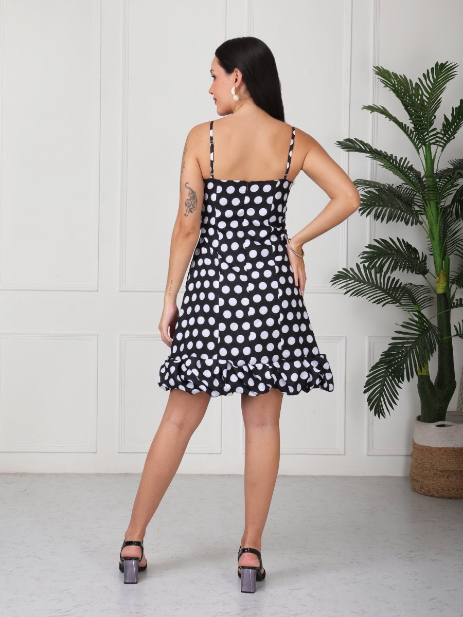 Black Polka Print Strap Midi Dress - GAIIA
