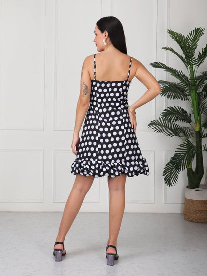 Black Polka Print Strap Midi Dress - GAIIA