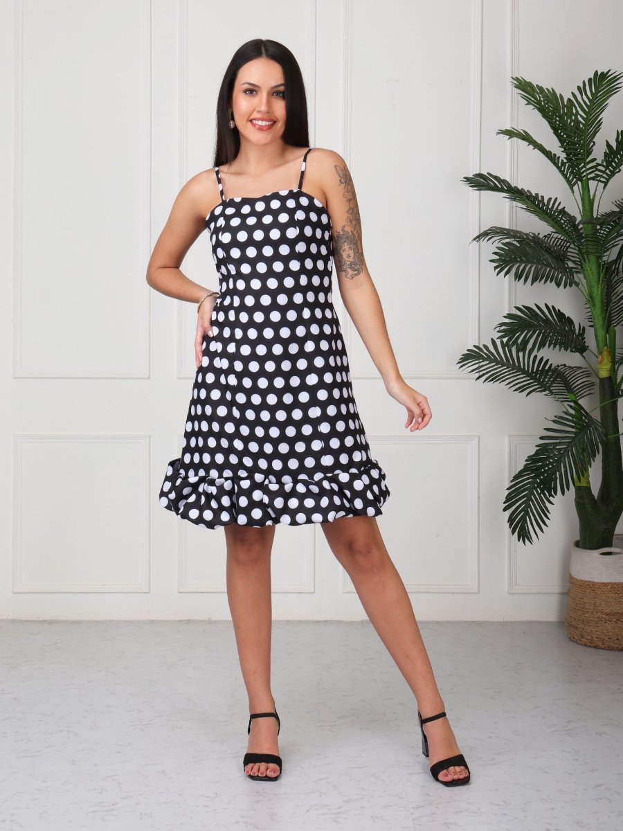 Black Polka Print Strap Midi Dress - GAIIA