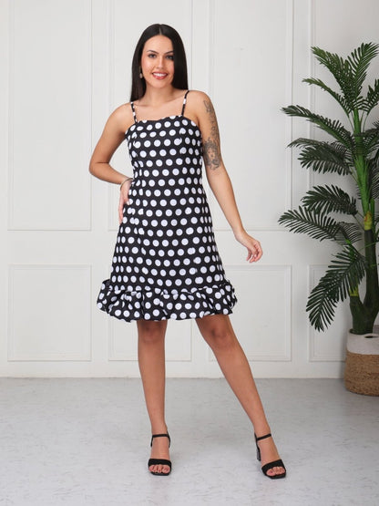 Black Polka Print Strap Midi Dress - GAIIA